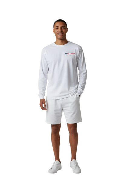 Kiefer Long Sleeve Guard Tee in white, shown on model