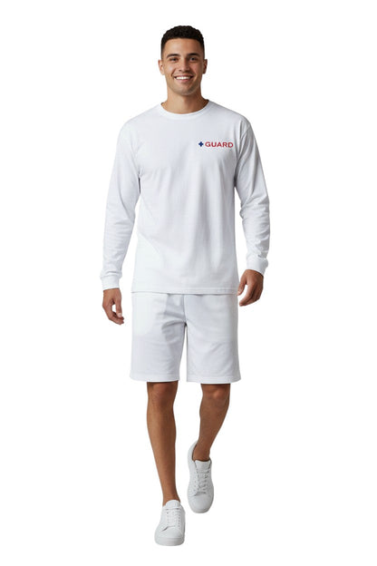Kiefer Long Sleeve Guard Tee in white, shown on model