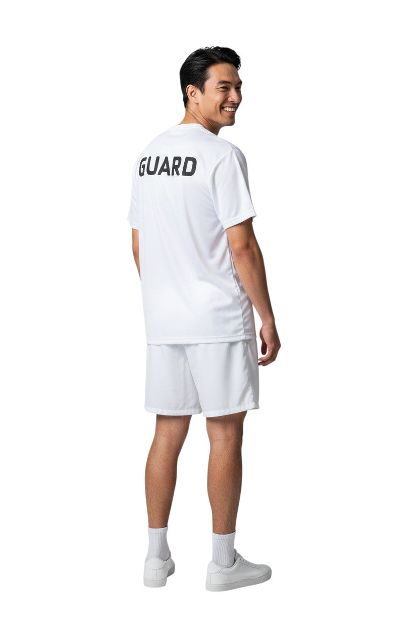 YMCA Guard Short Sleeve Rashguard in white, shown on model