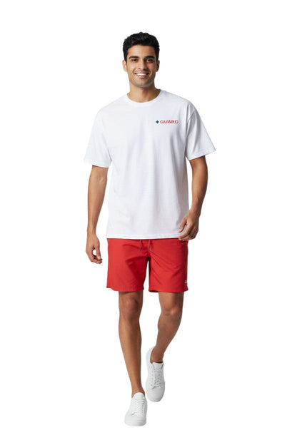 White 100% cotton short sleeve tee with GUARD logo on chest.