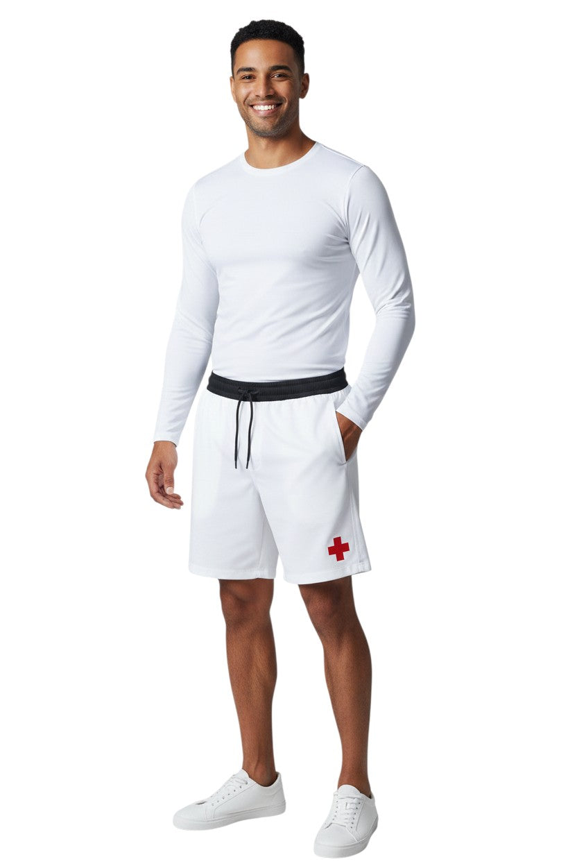 Kiefer Solid Long Sleeve Crewneck Rashguard in white, shown on model