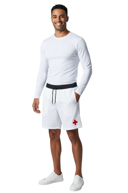 Kiefer Solid Long Sleeve Crewneck Rashguard in white, shown on model