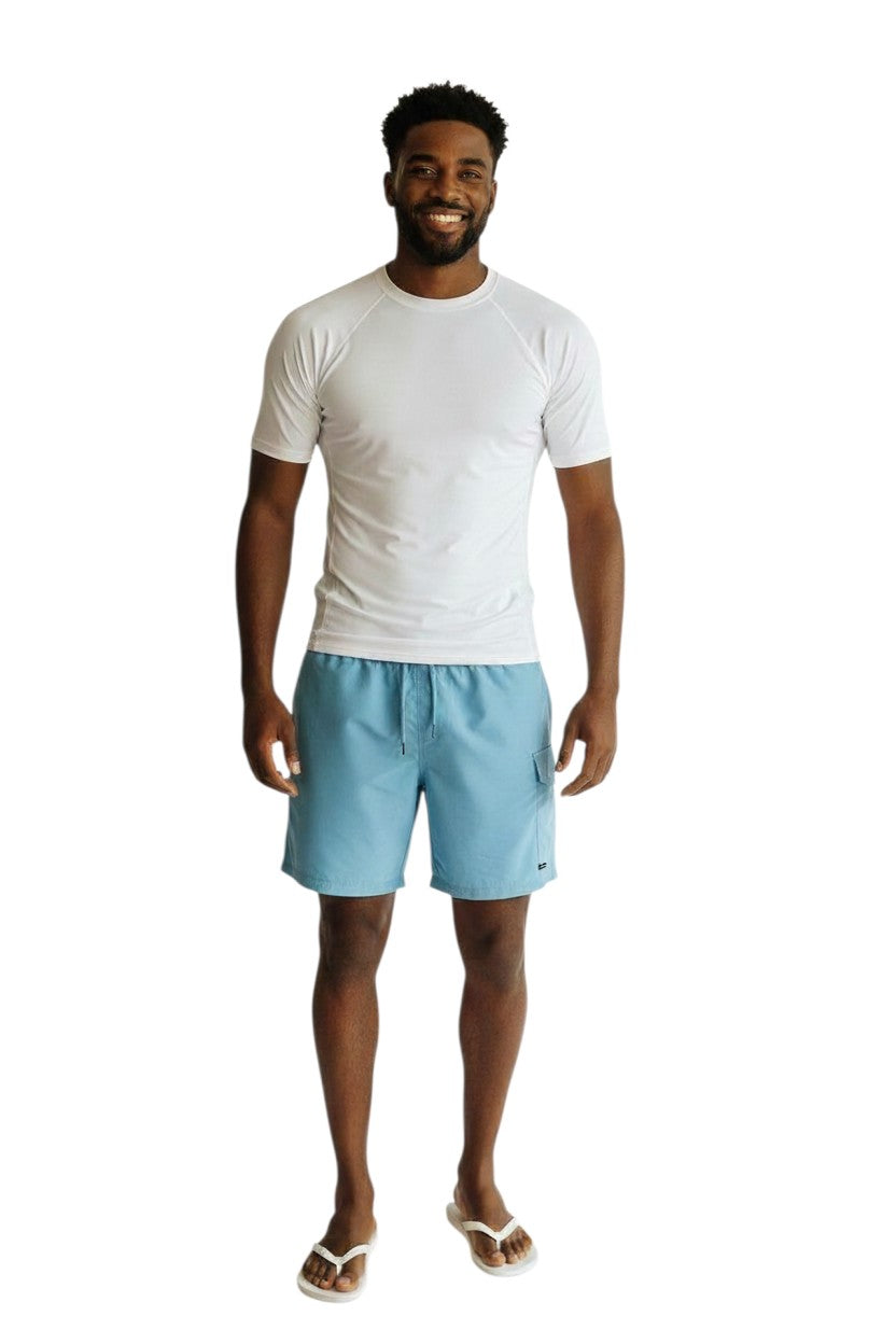 Kiefer Solid Short Sleeve Crewneck Rashguard in white, shown on model