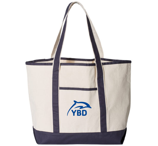 Y Blue Dolphins Q-Tees 34.6L Large Canvas Deluxe Tote - Natural/Navy